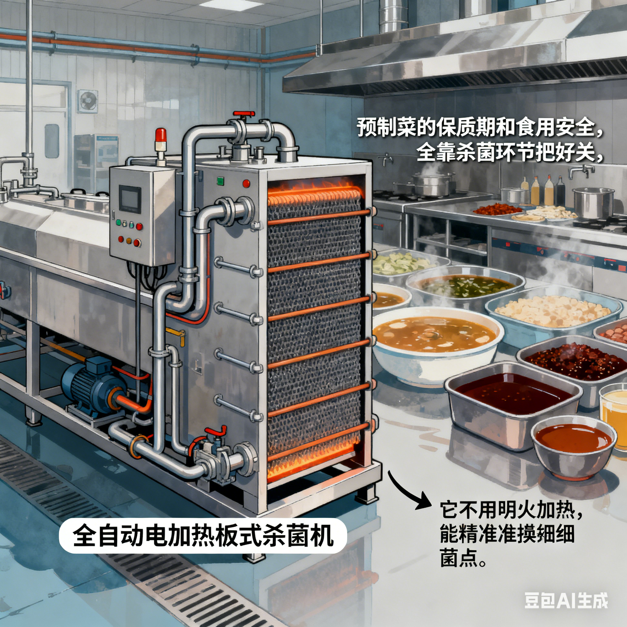 全自动电加热板式杀菌机怎么运作？预制菜杀菌有秘诀？(图1)