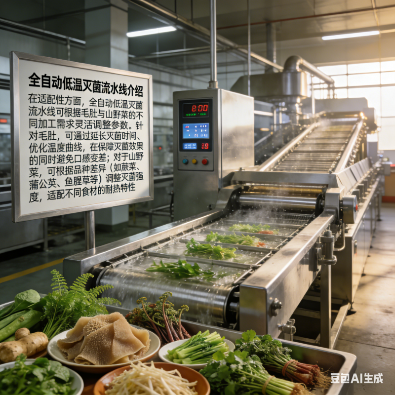 毛肚山野菜加工，全自动低温灭菌流水线适配吗？(图3)
