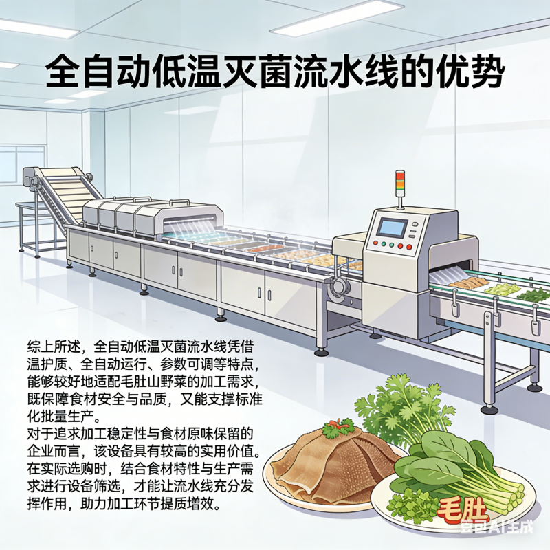 毛肚山野菜加工，全自动低温灭菌流水线适配吗？(图5)